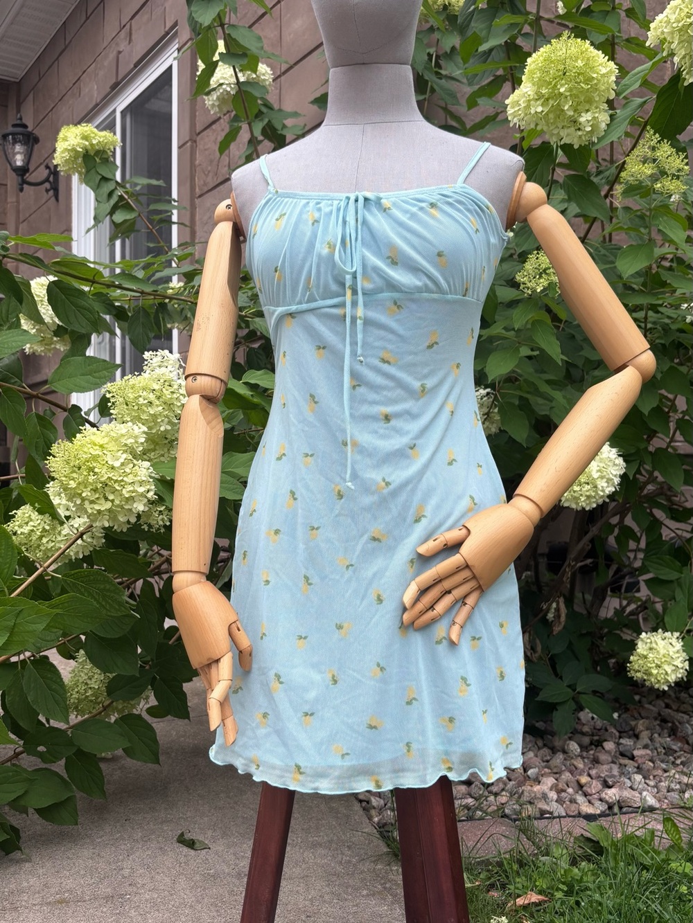 See You Monday Light Blue Mini Dress with Yellow Floral Print